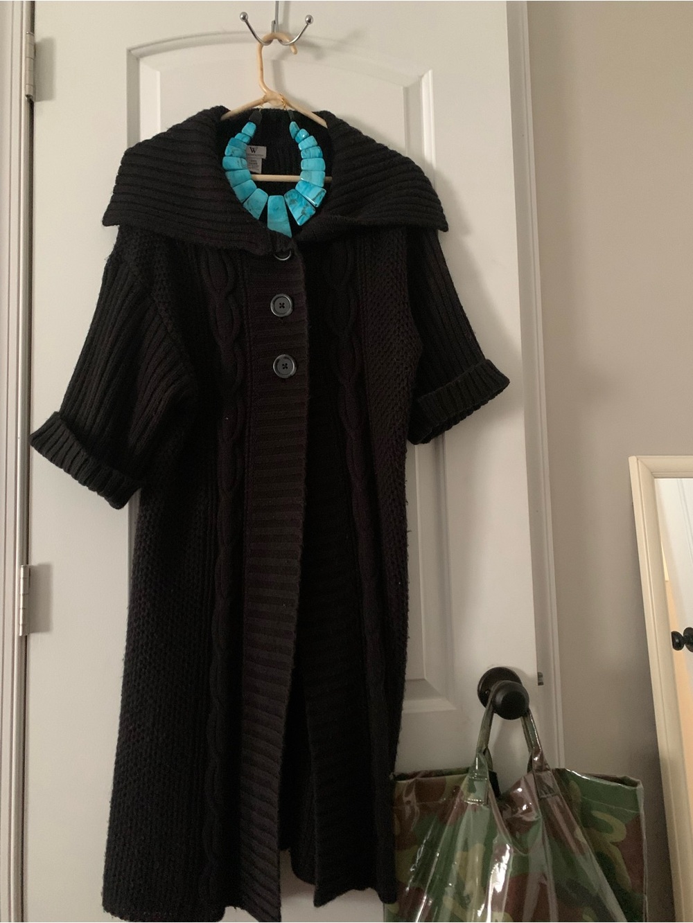 Worthington Cable-Knit Long Cardigan Sweater with Shawl Collar